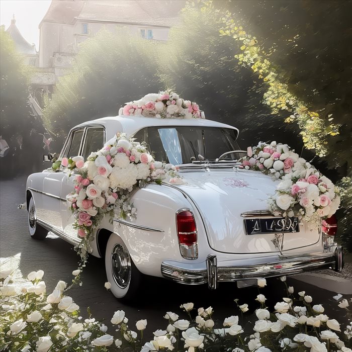 Décoration de voiture pour cortège de mariage